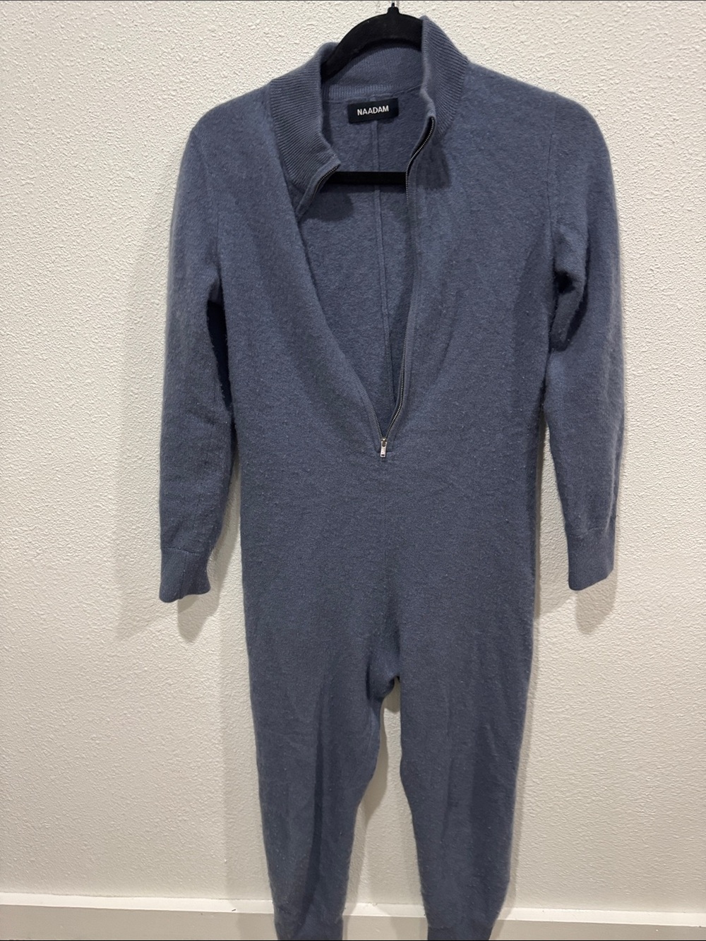 NAADAM women’s cashmere Slate Blue Knit Zip One-Piece